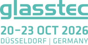 Logo der Fachmesse glasstec mit Termin 20. bis 23. Oktober 2026 in Düsseldorf.