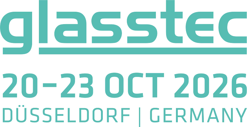 Logo der Fachmesse glasstec mit Termin 20. bis 23. Oktober 2026 in Düsseldorf.